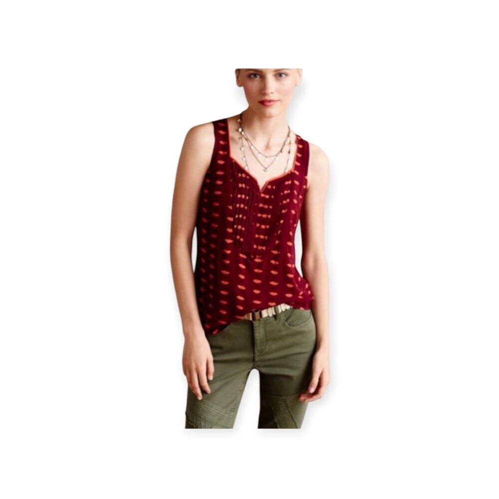 Anthropologie Maeve Red Lip Print Tank Top Womens Size 0 Sleeveless Rayon
